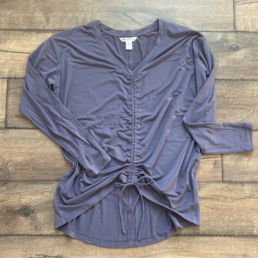 Athleta Long Sleeve Ruched V-Neck Top - Gray